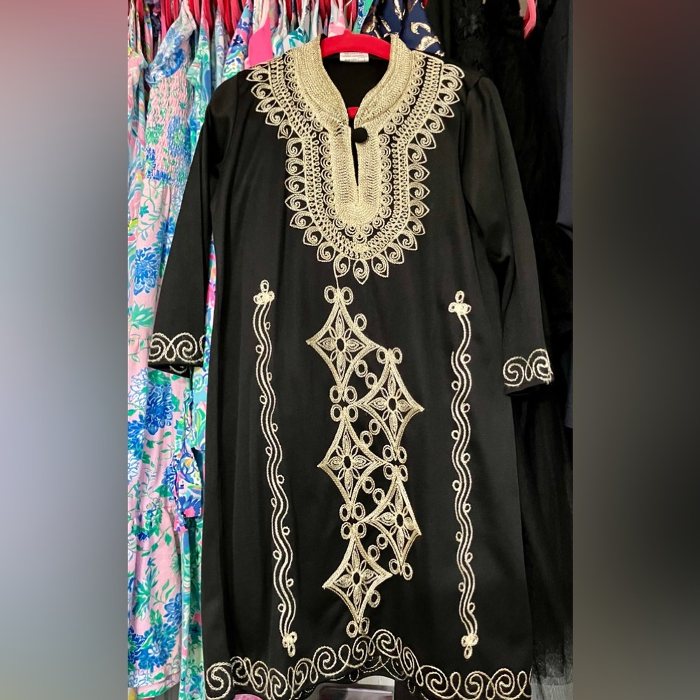 NEW Girls Embroidered Black and Gold Maxi Dress from Jerusalem, Israel Ages 3-5